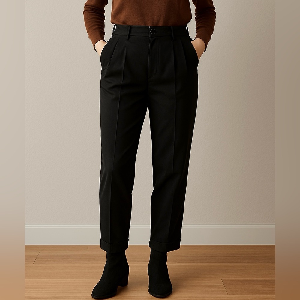 Hugo Buscati Milano Vintage Black Pleated Wool Trousers –‎ Size 10